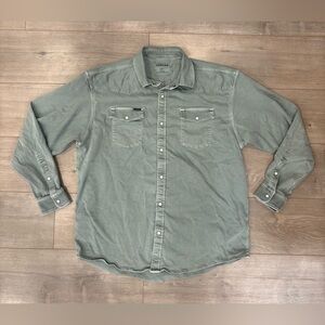 Poncho Western Denim Shirt Mens XL Regular Green Sage Long Sleeve Pearl Snap